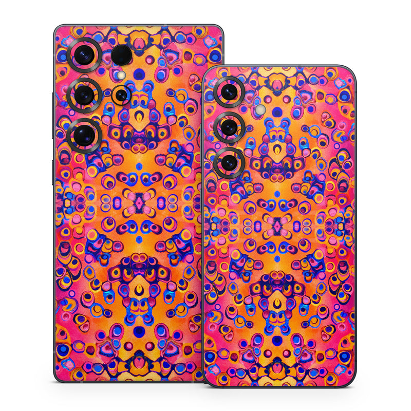 Samsung Galaxy S25 Series Skin design of Pattern, Psychedelic art, Symmetry, with orange, purple, blue, pink colors