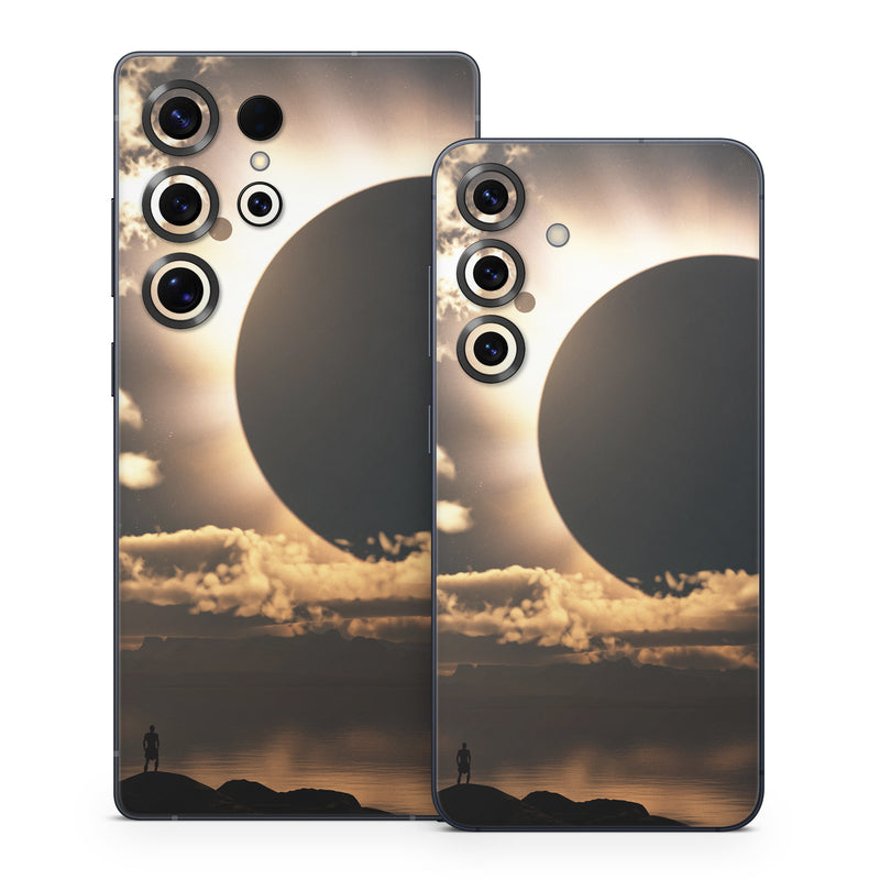 Samsung Galaxy S25 Series Skin design of Sky, Cloud, Daytime, Eclipse, Atmosphere, Cumulus, Sunlight, Sun, Astronomical object, Celestial event, with black, red, green, gray, pink, yellow colors