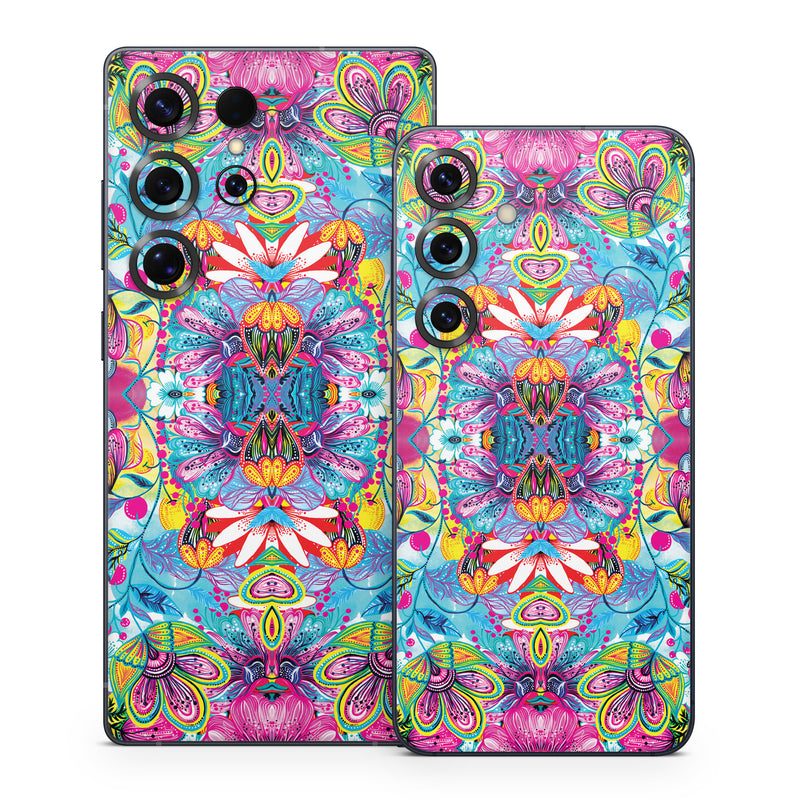 Samsung Galaxy S25 Series Skin design of Pattern, Psychedelic art, Design, Textile, Visual arts, Art, Magenta, Motif, Symmetry, Paisley, with pink, blue, purple, yellow, orange, green, red colors