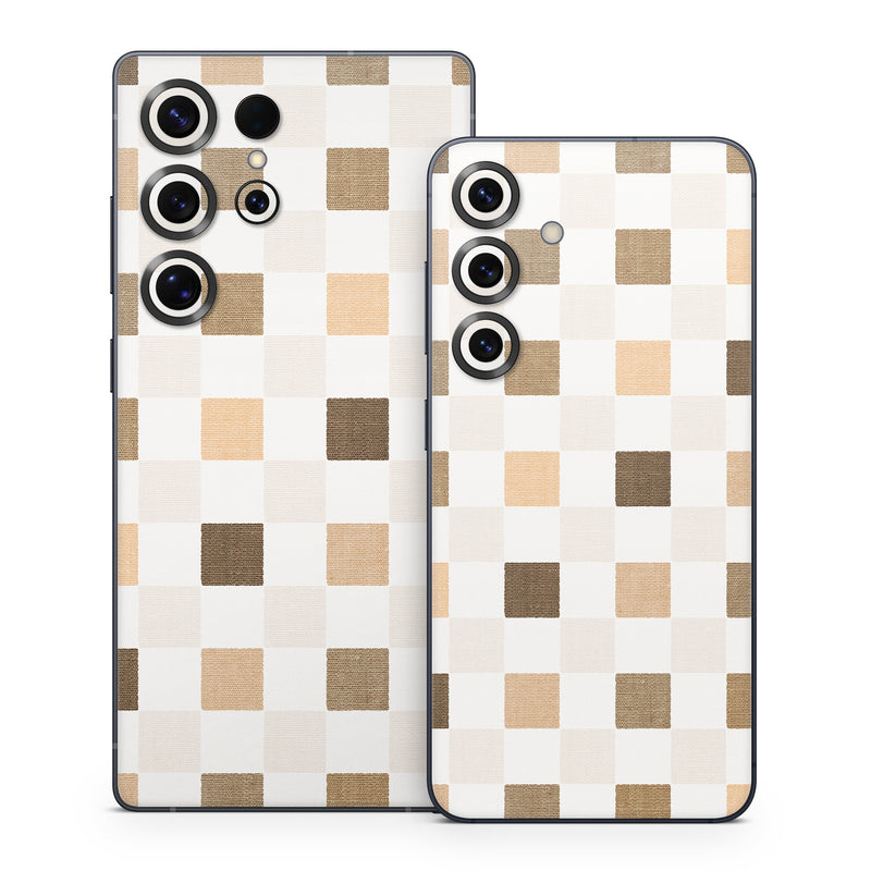 Samsung Galaxy S25 Series Skin design of Brown, Rectangle, Beige, Textile, Sleeve, Grey, Khaki, Material property, Symmetry, Art, with white, gray, brown colors