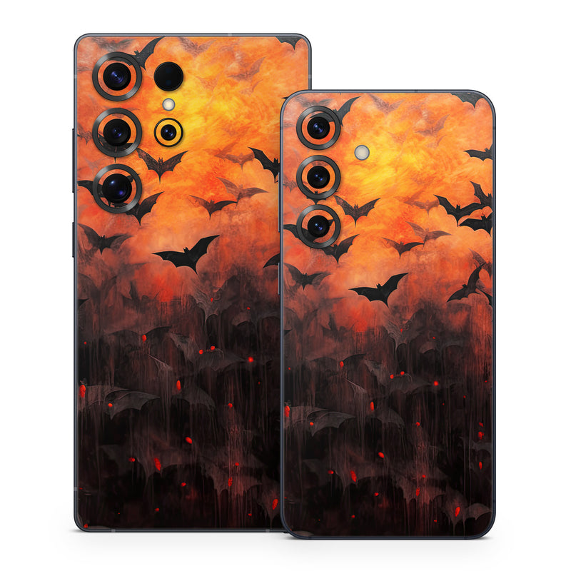 Samsung Galaxy S25 Series Skin design of Vertebrate, Plant, Leaf, Orange, Branch, Natural landscape, Organism, Bird, Deciduous, Woody plant, with yellow, orange, red, black colors