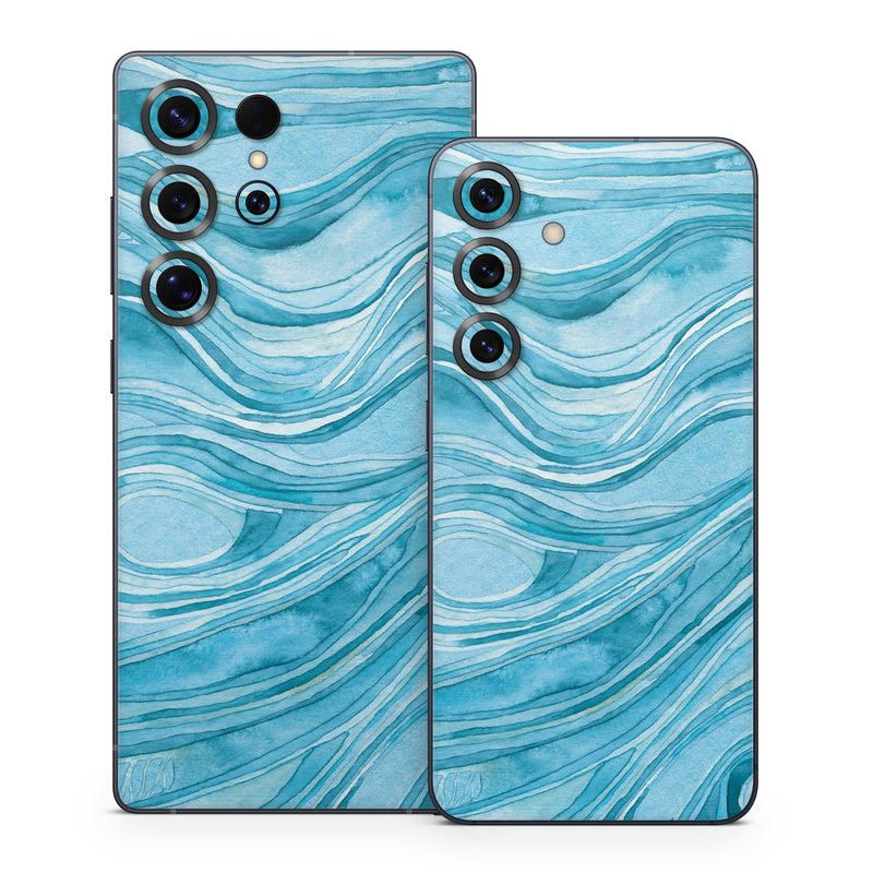 Samsung Galaxy S25 Series Skin design of Water, Liquid, Azure, Fluid, Rectangle, Aqua, Painting, Pattern, Electric blue, Art, with blue, white colors