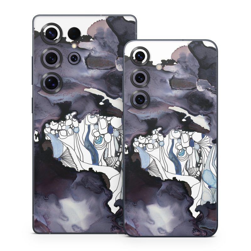 Samsung Galaxy S25 Series Skin design of Watercolor paint, Illustration, Art, World, Paint, Cg artwork, Drawing, Graphic design, Animation, Rock, with black, purple, white, blue colors