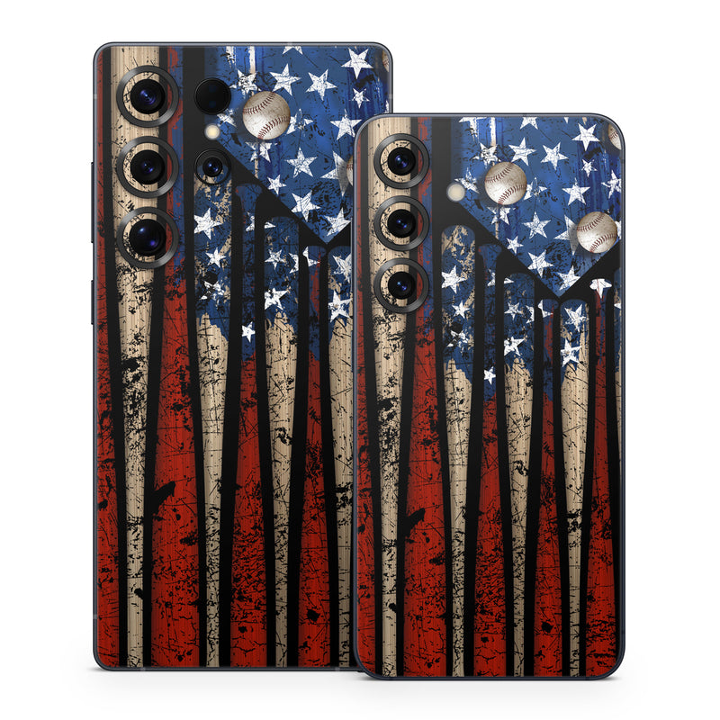 Samsung Galaxy S25 Series Skin design of Baseball bat, Baseball equipment, with black, red, gray, green, blue colors