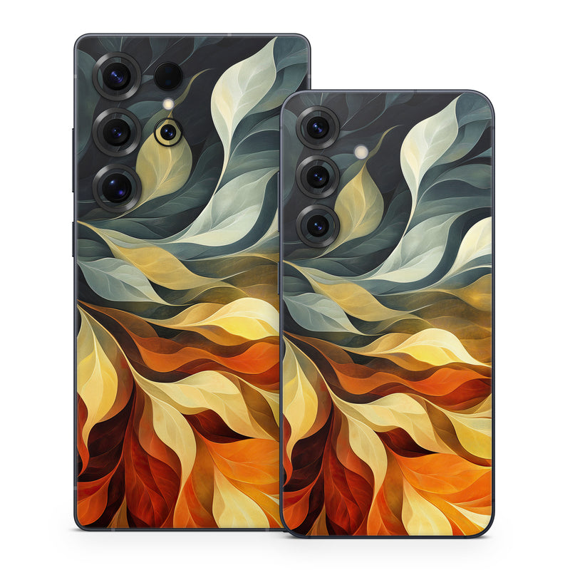 Samsung Galaxy S25 Series Skin design of Yellow, Orange, Art, Brown, Visual arts, Modern art, Design, Graphics, Fractal art, Paint, with red, orange, yellow, white, black, gray colors