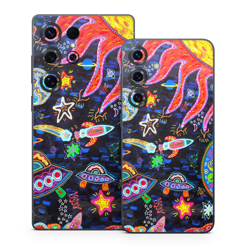 Samsung Galaxy S25 Series Skin design of Pattern, Psychedelic art, Visual arts, Paisley, Design, Motif, Art, Textile, with black, gray, blue, red colors