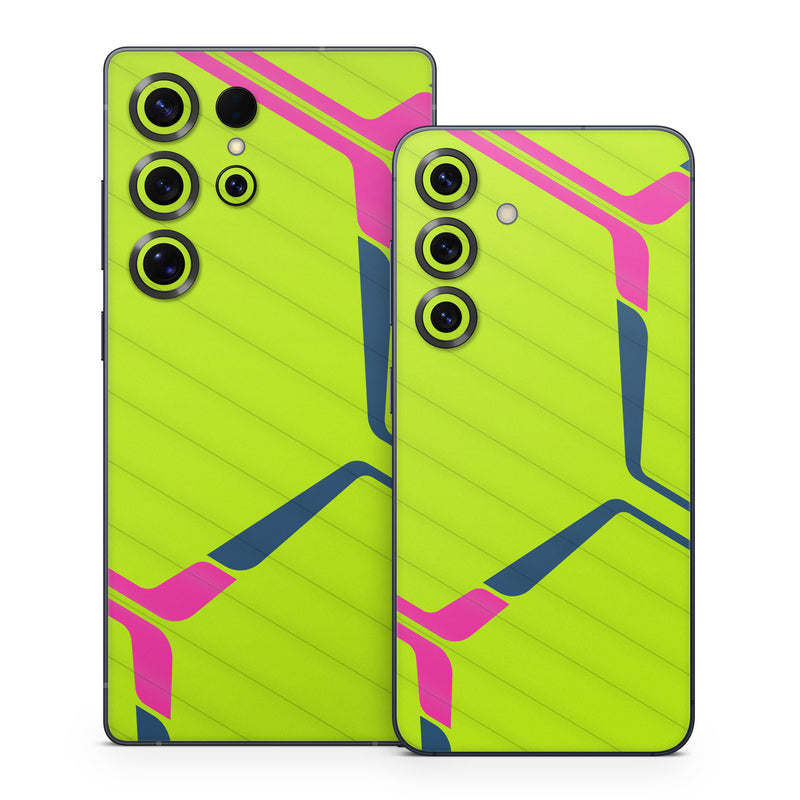 Samsung Galaxy S25 Series Skin design of Colorfulness, Triangle, Font, Parallel, Symmetry, Tints and shades, Pattern, Electric blue, Slope, Magenta, with green, pink, blue colors
