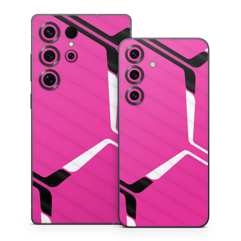 Samsung Galaxy S25 Series Skin design of Textile, Sleeve, Jersey, Purple, Pink, Violet, Font, Magenta, Material property, Electric blue, with pink, black, white colors