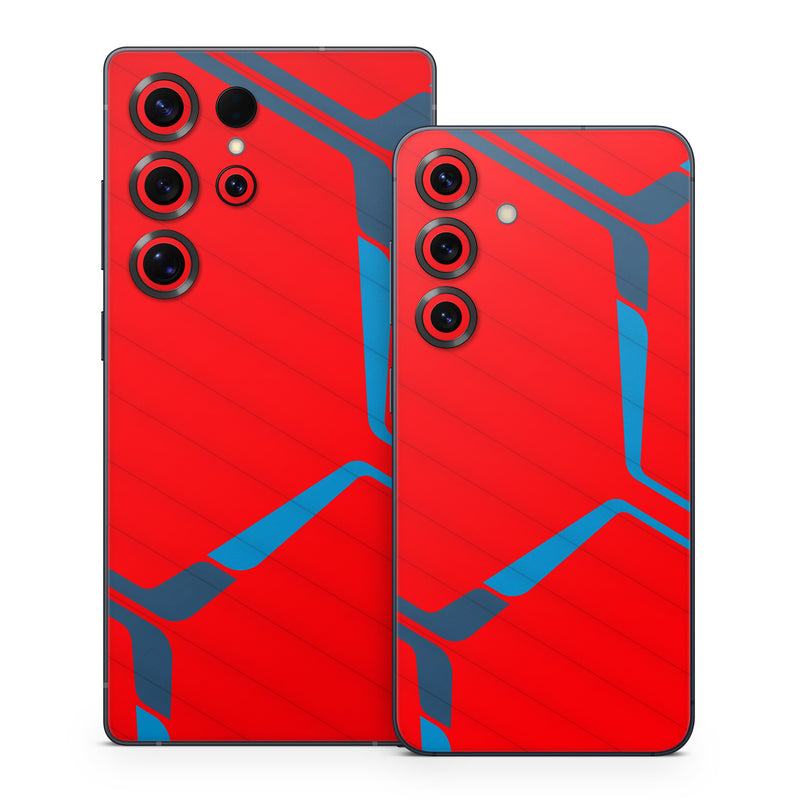 Samsung Galaxy S25 Series Skin design of Triangle, Font, Rectangle, Tints and shades, Magenta, Electric blue, Pattern, Parallel, Symmetry, Carmine, with red, blue colors
