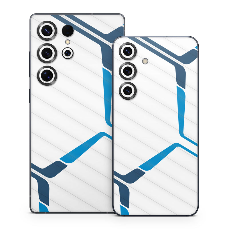 Samsung Galaxy S25 Series Skin design of Textile, Sleeve, Font, Parallel, Pattern, Electric blue, Jersey, Sportswear, Symmetry, Graphics, with white, blue colors
