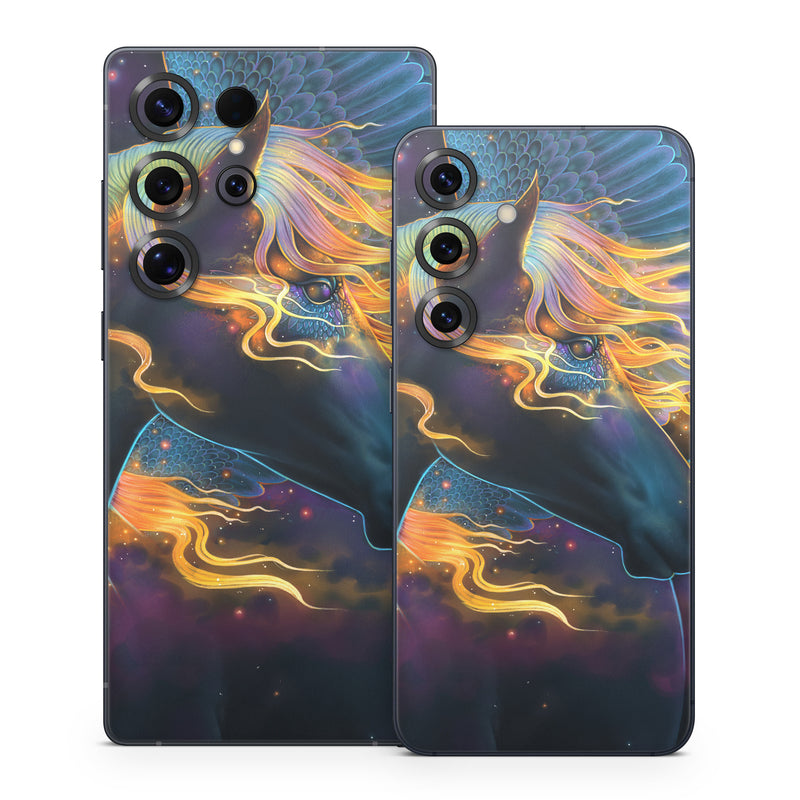 Samsung Galaxy S25 Series Skin design of Organism, Astronomical object, Art, Electric blue, Space, Darkness, Liquid, Science, Graphics, Visual arts, with black, blue, yellow, white, orange, purple, red colors