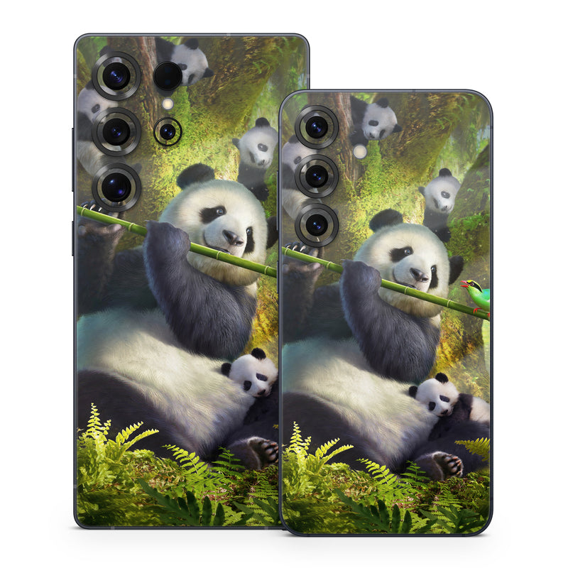 Samsung Galaxy S25 Series Skin design of Plant, Organism, Grass, Adaptation, Terrestrial animal, Painting, People in nature, Art, Beak, Panda, with white, black, brown, green, gray, yellow colors