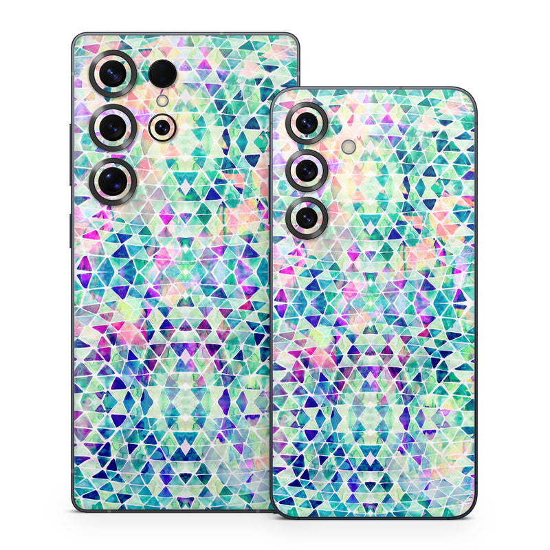 Samsung Galaxy S25 Series Skin design of Pattern, Aqua, Line, Teal, Purple, Turquoise, Design, with white, blue, purple, orange, green colors