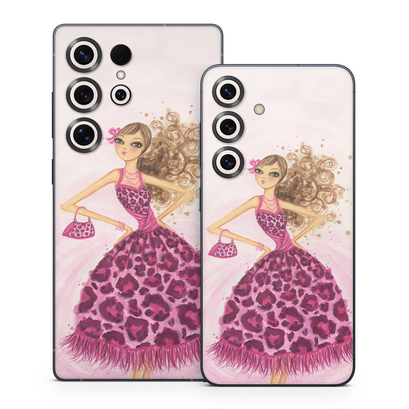 Samsung Galaxy S25 Series Skin design of Pink, Doll, Dress, Fashion illustration, Barbie, Fashion design, Illustration, Gown, Costume design, Toy, with pink, gray, red, purple, green colors