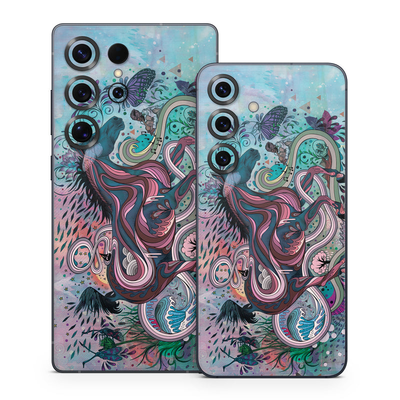 Samsung Galaxy S25 Series Skin design of Illustration, Art, Visual arts, Graphic design, Fictional character, Psychedelic art, Pattern, Drawing, Painting, Mythology, with gray, black, blue, red, purple colors