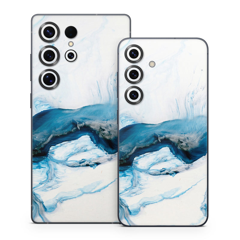 Samsung Galaxy S25 Series Skin design of Glacial landform, Blue, Water, Glacier, Sky, Arctic, Ice cap, Watercolor paint, Drawing, Art, with white, blue, black colors