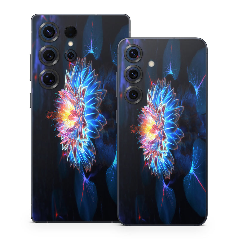 Samsung Galaxy S25 Series Skin design of Water, Light, Fractal art, Organism, Electric blue, Aquatic plant, Darkness, Plant, Art, Space, with black, blue, gray colors