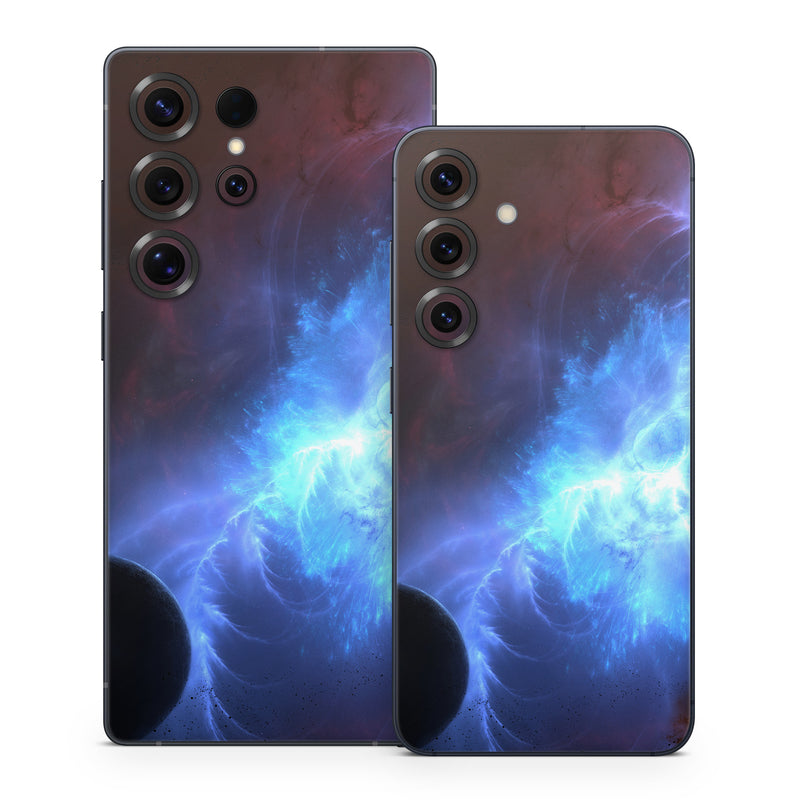 Samsung Galaxy S25 Series Skin design of Sky, Atmosphere, Outer space, Space, Astronomical object, Fractal art, Universe, Electric blue, Art, Organism, with black, blue, purple colors
