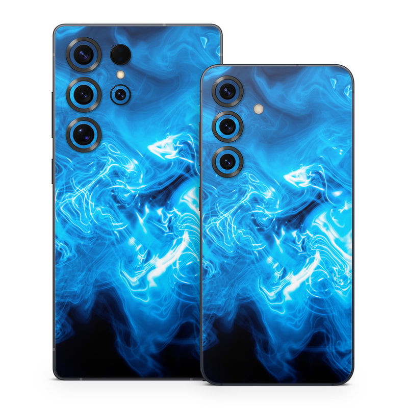 Samsung Galaxy S25 Series Skin design of Blue, Water, Electric blue, Organism, Pattern, Smoke, Liquid, Art, with blue, black, purple colors