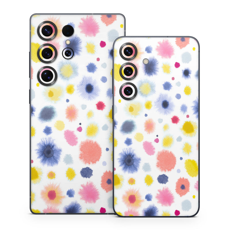 Samsung Galaxy S25 Series Skin design of Material property, Circle, Pattern, Design, Magenta, Electric blue, Font, Flowering plant, Painting, with white, pink, orange, blue, yellow, gray colors
