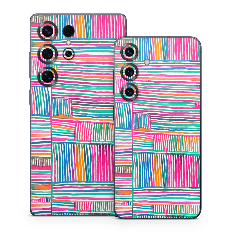 Samsung Galaxy S25 Series Skin design of Colorfulness, Product, Rectangle, Azure, Textile, Art, Aqua, Material property, Magenta, Tints and shades, with white, pink, orange, green, blue, yellow colors