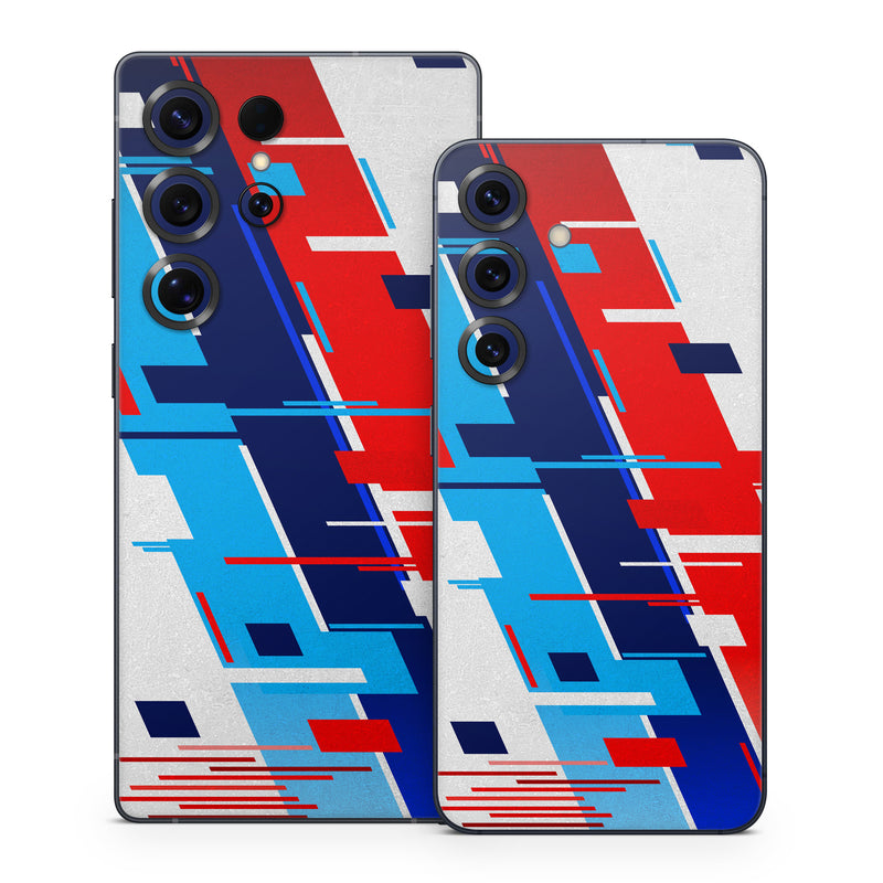 Samsung Galaxy S25 Series Skin design of Azure, Font, Material property, Parallel, Electric blue, Slope, Graphics, Carmine, Brand, Rectangle, with gray, blue, black, red, purple colors