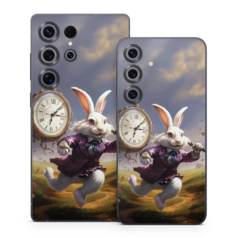 Samsung Galaxy S25 Series Skin design of Sky, Plant, Nature, Cartoon, Rabbit, Cloud, Clock, Happy, Fawn, Art, with white, gray, purple, blue, green, pink, brown colors
