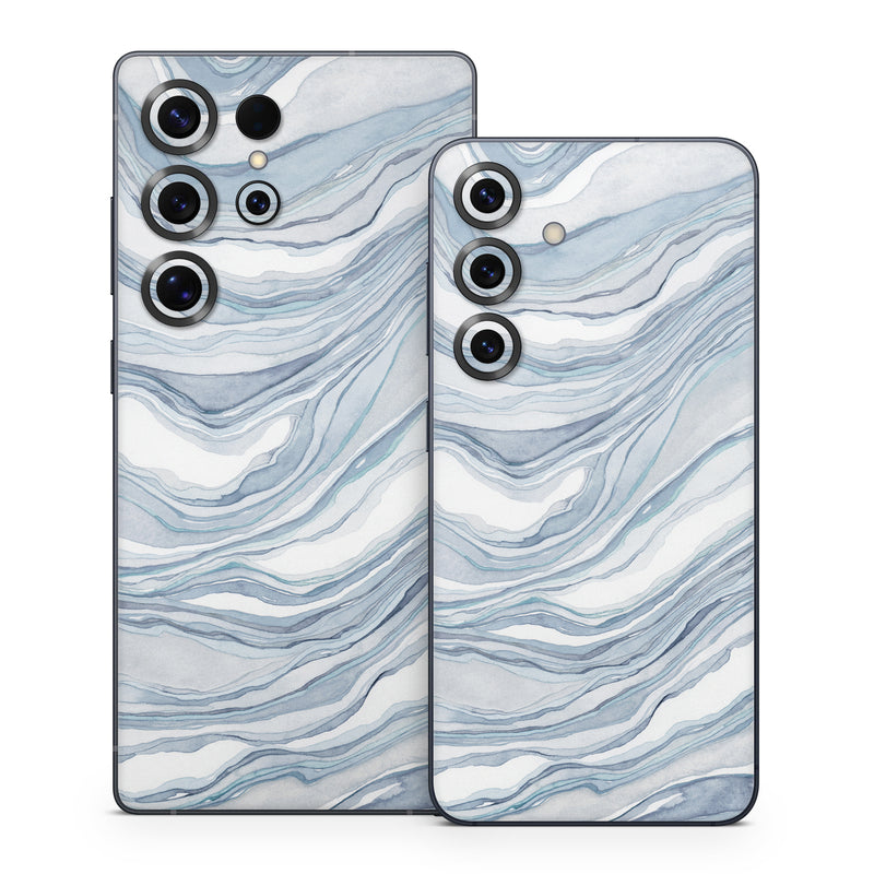 Samsung Galaxy S25 Series Skin design of Water, Liquid, Azure, Fluid, Grey, Aqua, Pattern, Wind wave, Electric blue, Wind, with blue, white colors