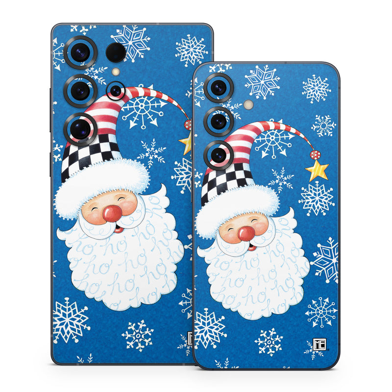 Samsung Galaxy S25 Series Skin design of Plant, Celebrating, Rectangle, Font, Art, Happy, Ornament, Santa claus, Event, Christmas, with blue, white, black, red, yellow colors