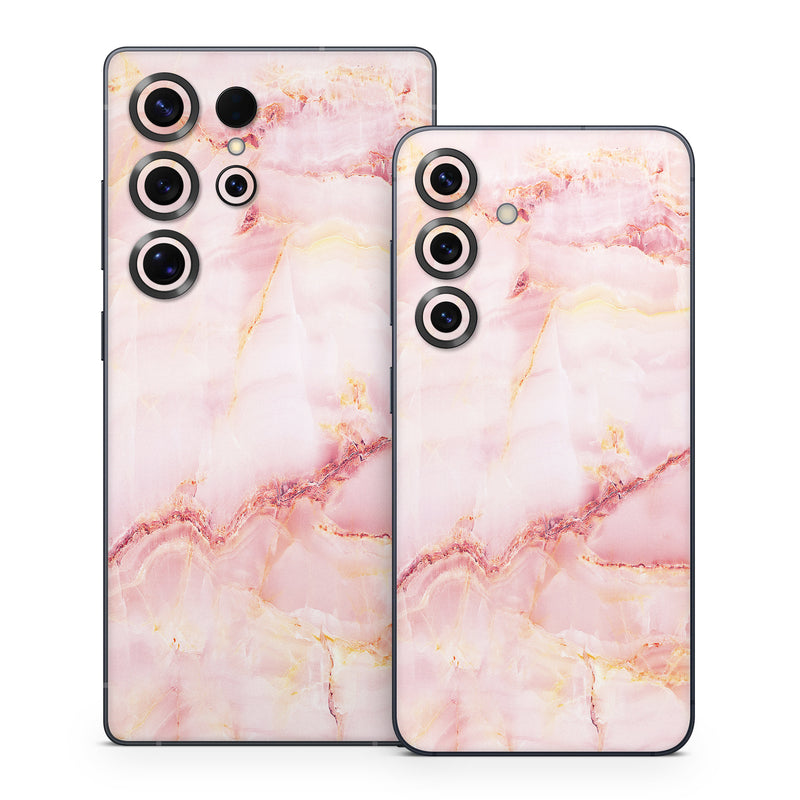 Samsung Galaxy S25 Series Skin design of Pink, Peach, with white, pink, red, yellow, orange colors