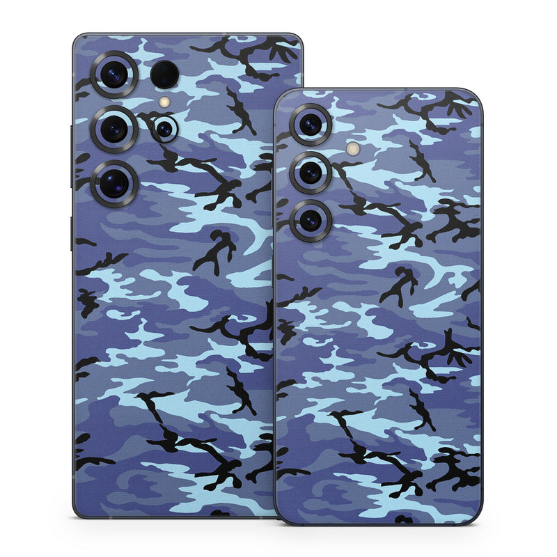 Samsung Galaxy S25 Series Skin design of Military camouflage, Pattern, Blue, Aqua, Teal, Design, Camouflage, Textile, Uniform, with blue, black, gray, purple colors