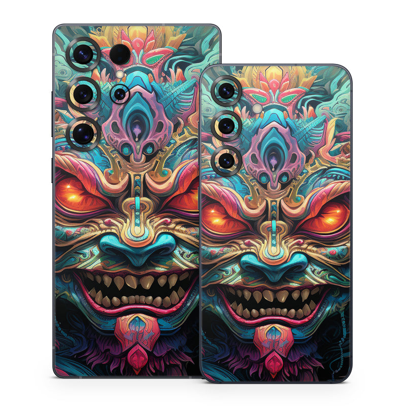 Samsung Galaxy S25 Series Skin design of Head, Eye, Human body, Art, Painting, Symmetry, Pattern, Paint, Magenta, Visual arts, with green, blue, yellow, orange, red, white, purple, black, gray colors