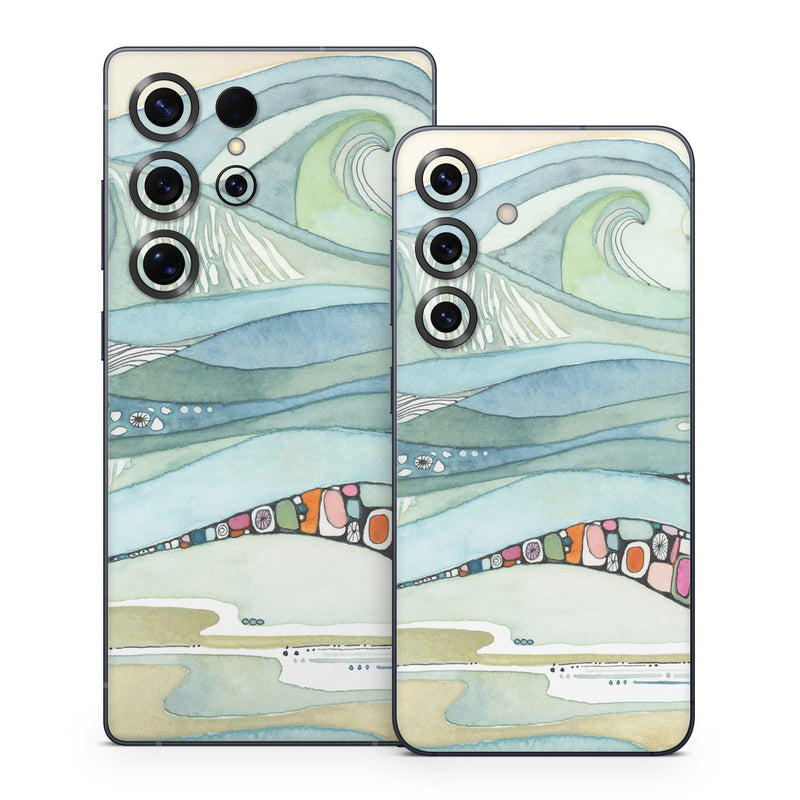 Samsung Galaxy S25 Series Skin design of Line, Illustration, Art, with blue, green, orange, pink, black, white, yellow colors