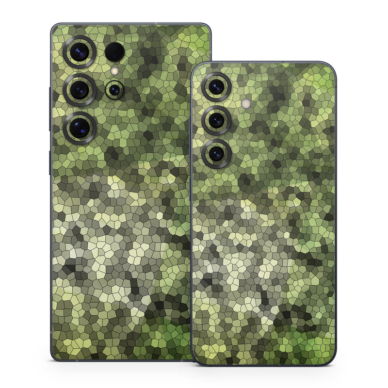 Samsung Galaxy S25 Series Skin design of Green, Grass, Leaf, Plant, Pattern, Groundcover, with black, white, green, gray colors