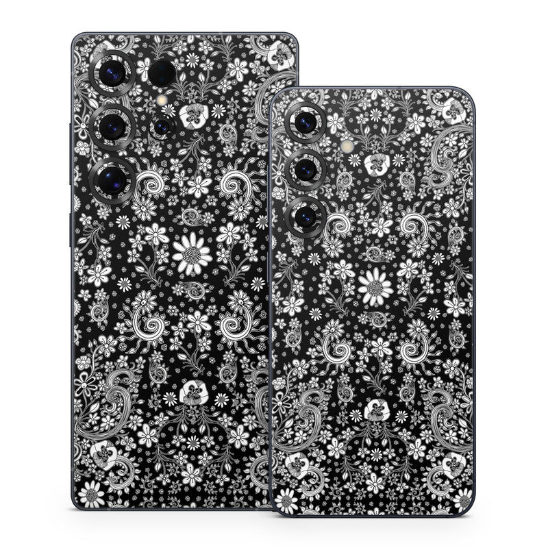 Samsung Galaxy S25 Series Skin design of Pattern, Monochrome, Design, Black-and-white, Visual arts, Textile, Motif, Monochrome photography, Symmetry, with black, white colors