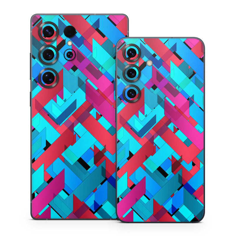 Samsung Galaxy S25 Series Skin design of Pattern, Turquoise, Line, Teal, Magenta, Design, Textile, Symmetry, Colorfulness, with blue, red, purple, black colors