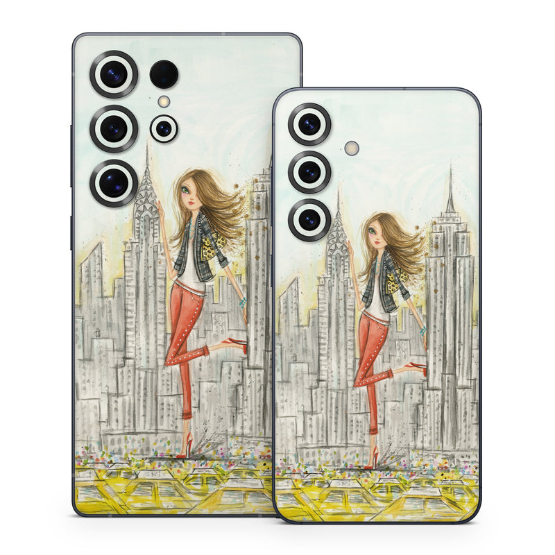 Samsung Galaxy S25 Series Skin design of Human settlement, Fashion illustration, Illustration, City, Art, Architecture, Drawing, Fictional character, with gray, green, black, red colors