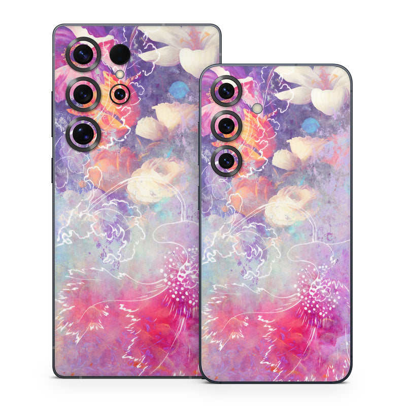 Samsung Galaxy S25 Series Skin design of Purple, Violet, Pink, Graphic design, Illustration, Sky, Art, Design, Watercolor paint, Graphics, with purple, white, red, orange, blue colors