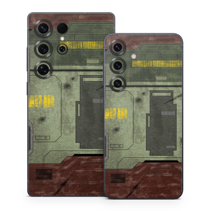 Samsung Galaxy S25 Series Skin design of Rectangle, Screenshot, Font, Wood, Pattern, Symmetry, Machine, Gas, Parallel, Engineering, with red, green, yellow, black, gray, white colors