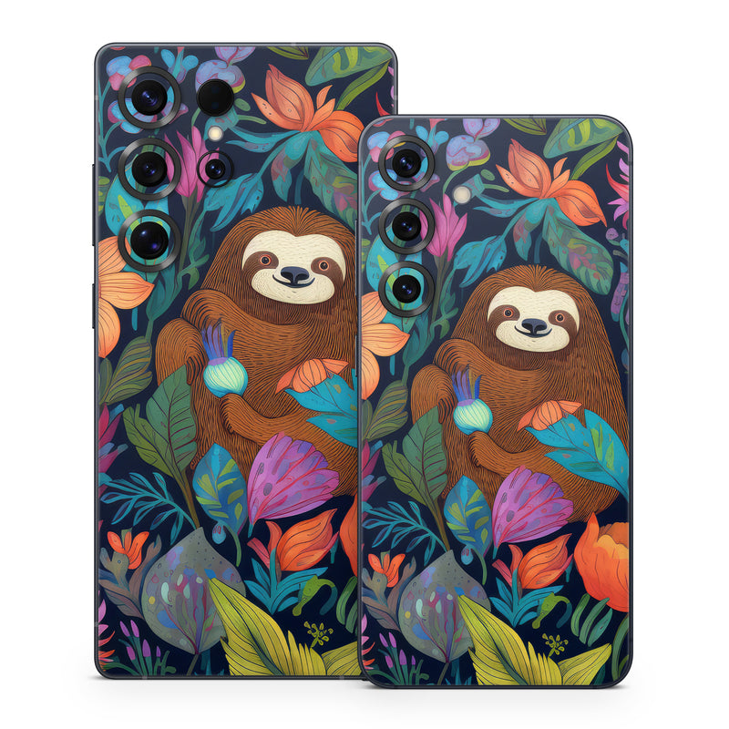 Samsung Galaxy S25 Series Skin design of Flower, Plant, Vertebrate, Botany, Textile, Petal, Mammal, Painting, Creative arts, Grass, with black, brown, blue, white, orange, yellow, red, pink, green colors