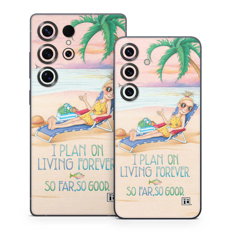 Samsung Galaxy S25 Series Skin design of Vacation, Product, Summer, Aqua, Illustration, Sun tanning, Fictional character, Caribbean, Graphics, Happy, with pink, green, brown, yellow, blue, white, red colors