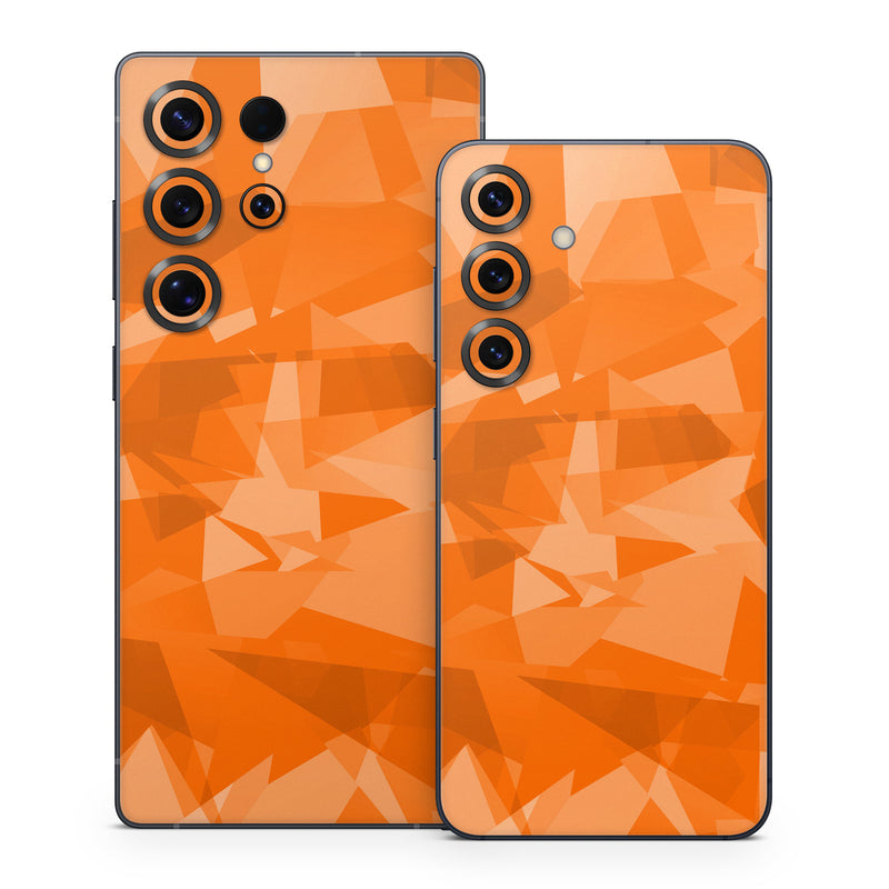 Samsung Galaxy S25 Series Skin design of Orange, Pattern, Peach, Line, Design, Triangle, with orange colors