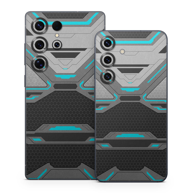 Samsung Galaxy S25 Series Skin design of Blue, Turquoise, Pattern, Teal, Symmetry, Design, Line, Automotive design, Font, with black, gray, blue colors