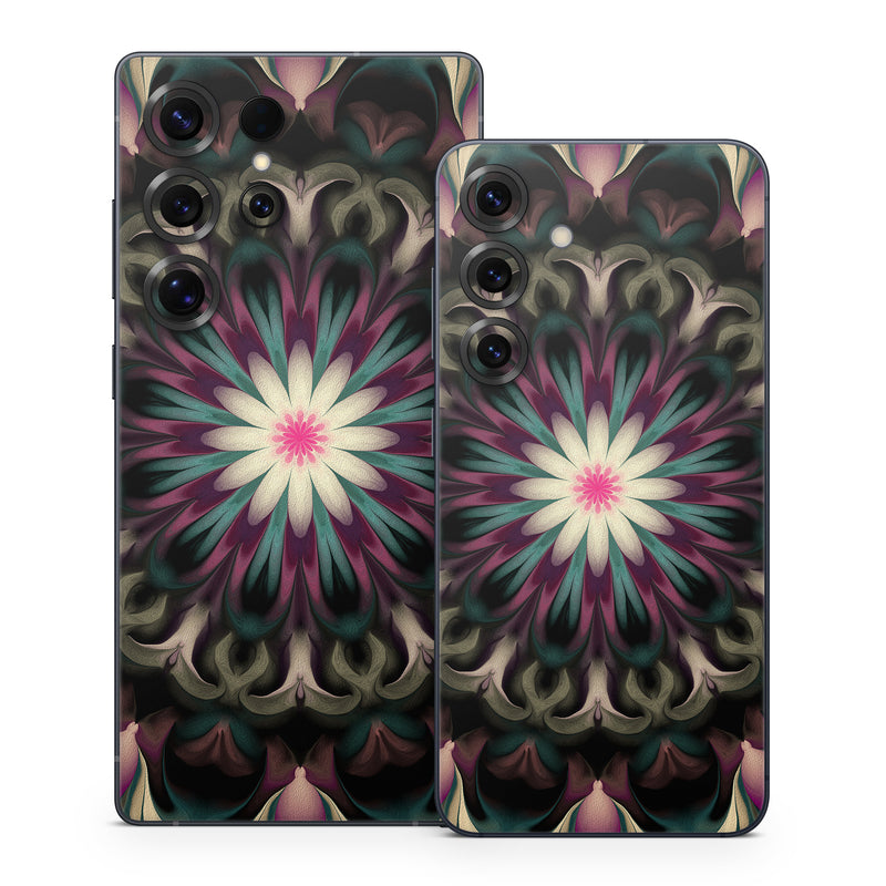 Samsung Galaxy S25 Series Skin design of Fractal art, Pattern, Pink, Psychedelic art, Art, Kaleidoscope, Design, Symmetry, Visual arts, Textile, with black, purple, white, green, blue colors