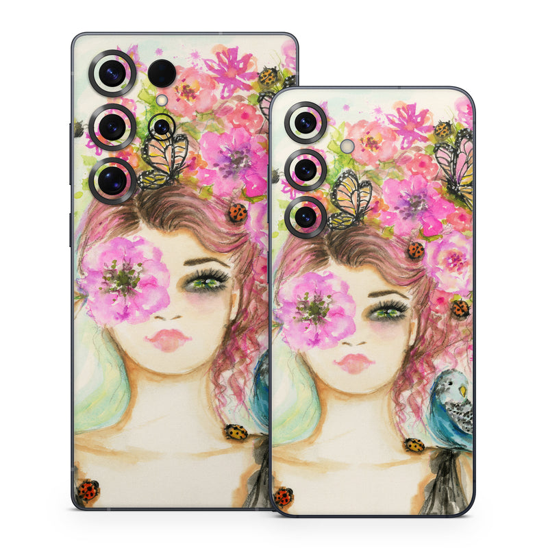 Samsung Galaxy S25 Series Skin design of Face, Watercolor paint, Illustration, Pink, Head, Fashion illustration, Beauty, Art, Cheek, Painting, with white, pink, green, blue, yellow, red, brown colors