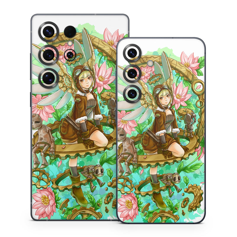 Samsung Galaxy S25 Series Skin design of Illustration, Fictional character, Clip art, Art, Graphics, Plant, with white, yellow, pink, green, brown, black colors