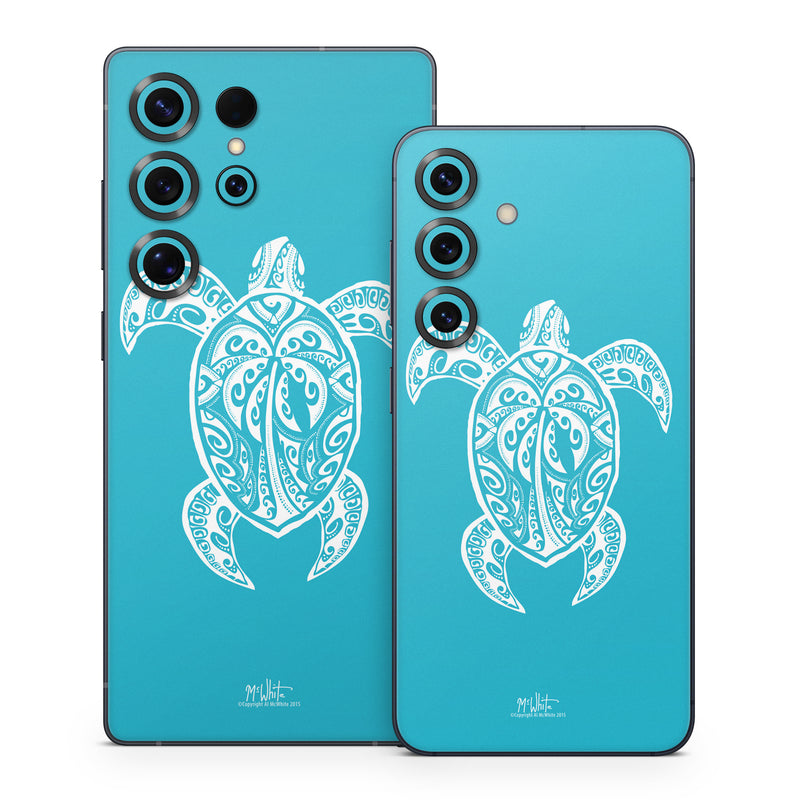 Samsung Galaxy S25 Series Skin design of Sea turtle, Turtle, Green sea turtle, Reptile, Illustration, with blue, white colors