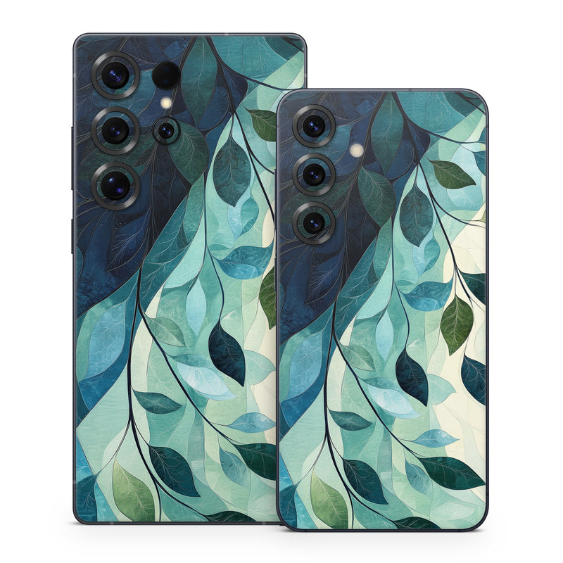 Samsung Galaxy S25 Series Skin design of Blue, Natural material, Modern art, Wallpaper, Paint, Motif, with white, blue, green, yellow colors