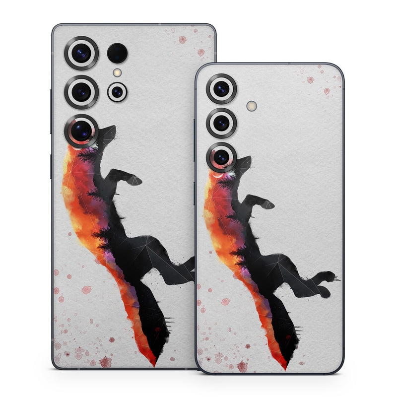 Samsung Galaxy S25 Series Skin design of Illustration, Watercolor paint, Art, Graphic design, Painting, Red fox, Visual arts, Paint, Drawing, Tail, with gray, black, red, yellow, orange, white colors
