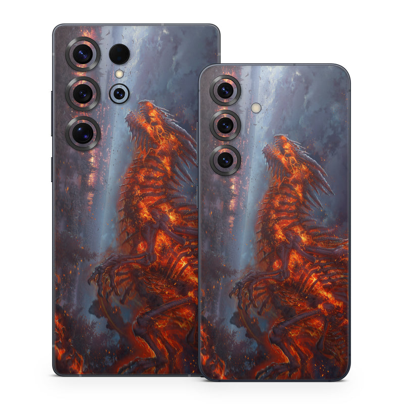 Samsung Galaxy S25 Series Skin design of Geological phenomenon, Dragon, Cg artwork, Sky, Flame, Fictional character, Mythology, Lava, Demon, Heat, with red, blue, black colors